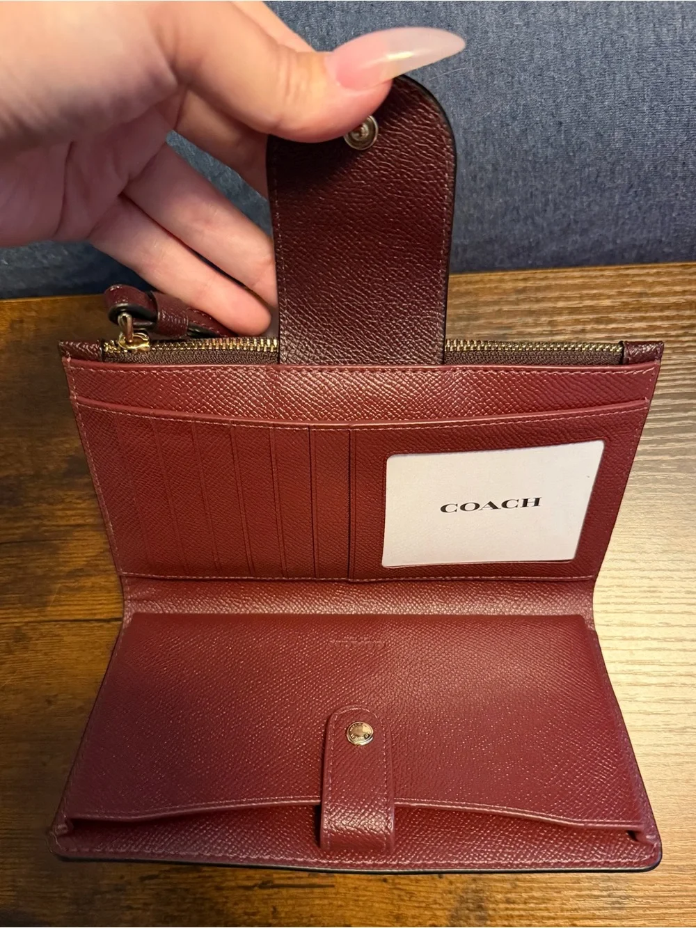 Coach Wine Leather Wallet with Gold Hardware